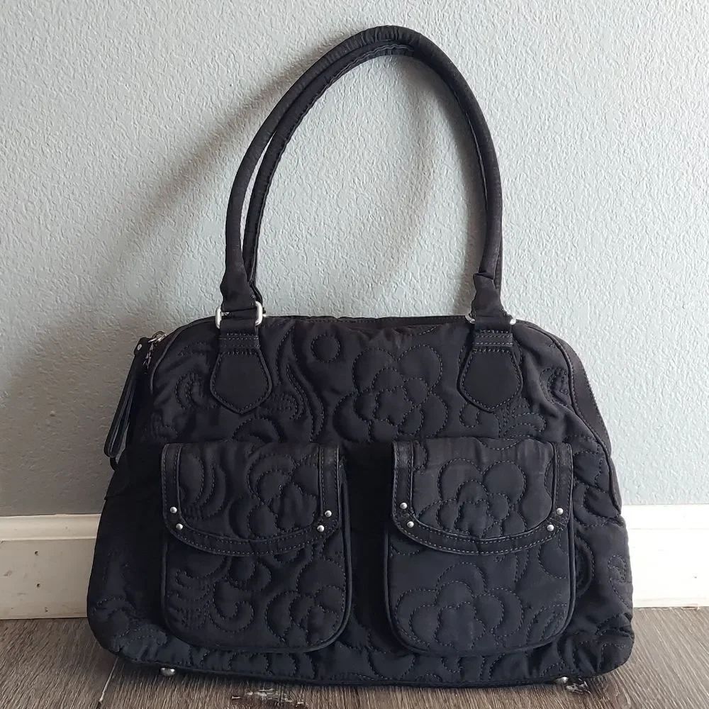 Vera Bradley Black Floral Stitched Quilted Shoulder Bag